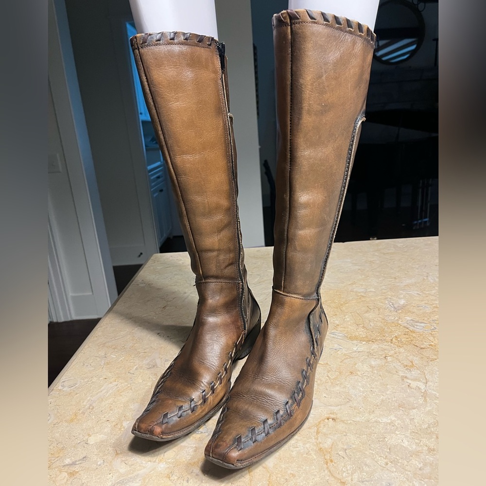 Picolino Distressed Leather Boots with Stitch Detailing and Zipper